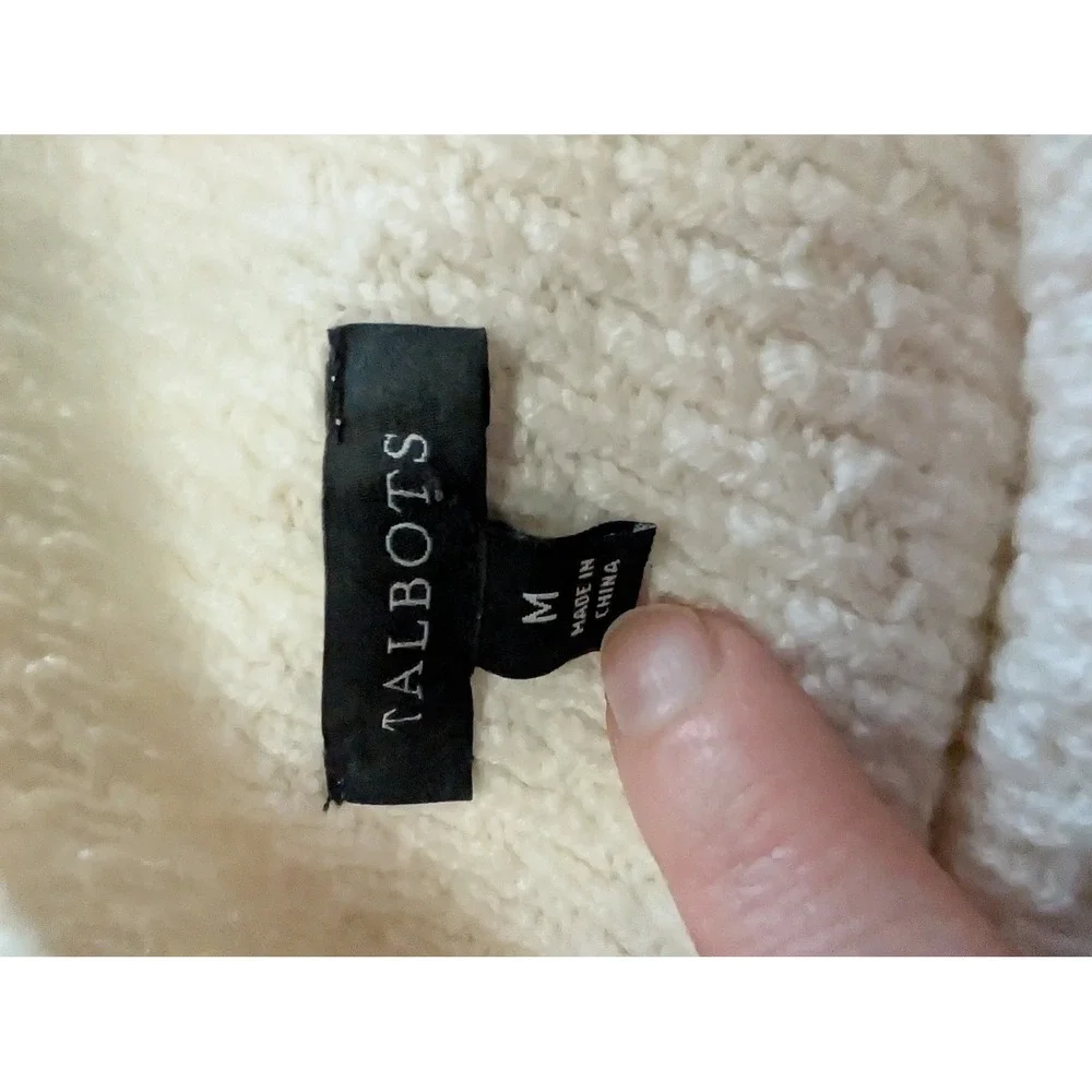 Talbots Womens Medium Colorblock Sweater Neutral Button‎ Shoulder Textured Knit